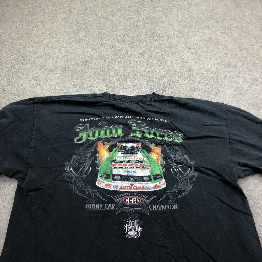 John Force Shirt Mens XL Black Racing Long Sleeve Gildan NHRA Funny Car Graphic